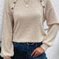 Ribbed Decorative Button Round Neck T-Shirt