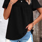 Swiss Dot Smocked Round Neck Short Sleeve Blouse