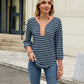 Contrast Striped Notched Long Sleeve Top