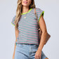 Mandy Contrast Round Neck Cap Sleeve Sweater