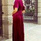 Tiered Notched Short Sleeve Dress with Pockets