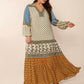 Plus Size Printed V-Neck Balloon Sleeve Maxi Dress