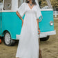 Lace Detail Eyelet V-Neck Half Sleeve Dress