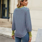 Contrast Striped Notched Long Sleeve Top