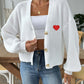 Heart Button Down V-Neck Long Sleeve Cardigan
