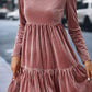 Ruffle Hem Round Neck Long Sleeve Dress