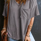 Textured V-Neck Dropped Shoulder T-Shirt