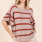Mittoshop Striped Flounce Sleeve Knit Top
