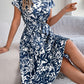 Tied Pleated Printed Short Sleeve Dress