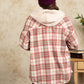 Drawstring Plaid Long Sleeve Hooded Jacket