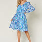 Double Take Full Size Printed Drawstring Waist Long Sleeve Dress