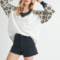 Aemi+Co Crochet Contrast Stitching V Neck Top
