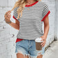 Lovelet Striped Round Neck Cap Sleeve Sweater