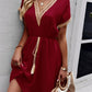 Devine Contrast Trim V-Neck Short Sleeve Mini Dress