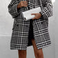 Houndstooth Collared Neck Long Sleeve Coat