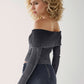 Double Take Ribbed Off-Shoulder Zip Up Long Sleeve Cardigan