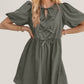 Oh Bow Ruched Puff Sleeve Mini Dress
