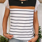 Lace Detail Striped Round Neck Cap Sleeve T-Shirt
