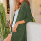 Openwork Side Slit Open Front Long Sleeve Cardigan