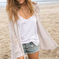 Openwork Side Slit Open Front Long Sleeve Cardigan
