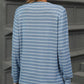 Full Size Striped Notched Long Sleeve T-Shirt