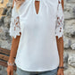 Lace Mock Neck Cold Shoulder Blouse
