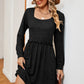 Frill Square Neck Long Sleeve Dress