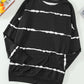 Slit Contrast Striped Round Neck Long Sleeve T-Shirt