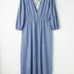 Tied Plunge Three-Quarter Sleeve Denim Dress