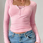 Devine Square Neck Half Snap Long Sleeve T-Shirt