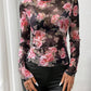 Mesh Floral Mock Neck Long Sleeve Top