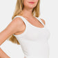 Zenana Ribbed White Round Neck Cropped Tank