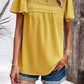 Swiss Dot Smocked Round Neck Short Sleeve Blouse