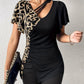 Ruched Leopard Flutter Sleeve T-Shirt