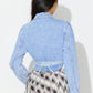 Asymmetric Slit Collared Neck Long Denim Top