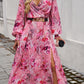 Devine Split Printed Surplice Long Sleeve Midi Dress