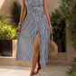 Tied Smocked Striped Sleeveless Midi Dress