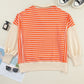 Striped Johnny Collar Long Sleeve Sweatshirt