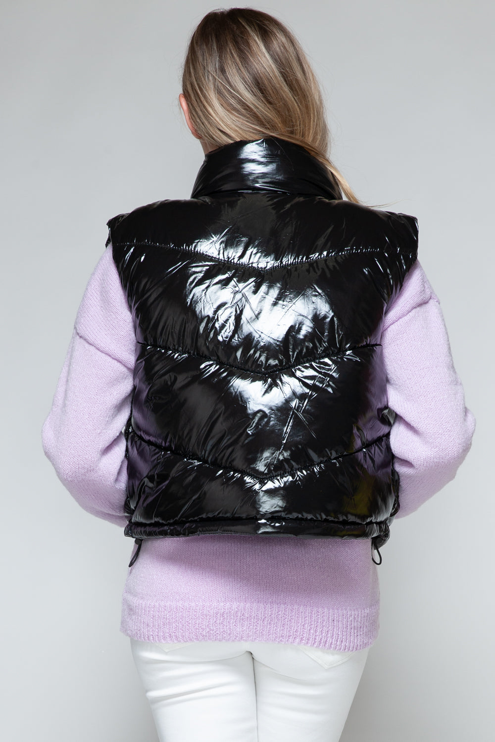 Snobbish Zip Up Turtleneck Shiny Quilted Vest *