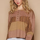 POL Half Button Color Block Drop Shoulder Knit Top