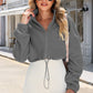Drawstring Zip Up Dropped Shoulder Outerwear Jacket