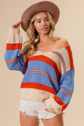 BiBi Multi Color Stripe Scoop Neck Sweater - Brand BiBi