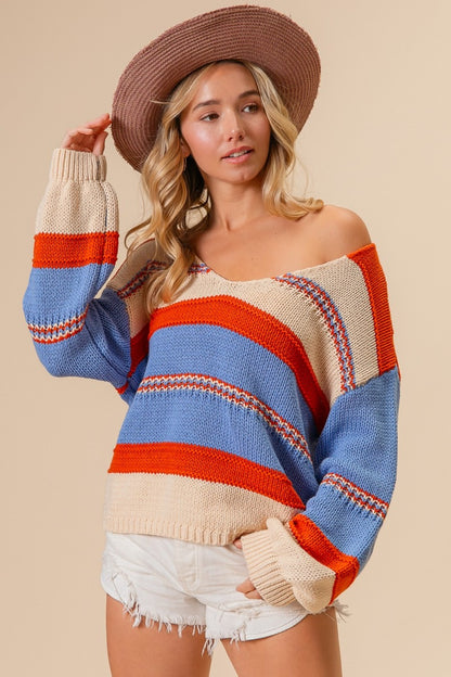 BiBi Multi Color Stripe Scoop Neck Sweater - Brand BiBi