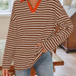 Lovelet Striped Johnny Collar Long Sleeve T-Shirt