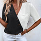 Full Size Decorative Button Surplice Short Sleeve Blouse