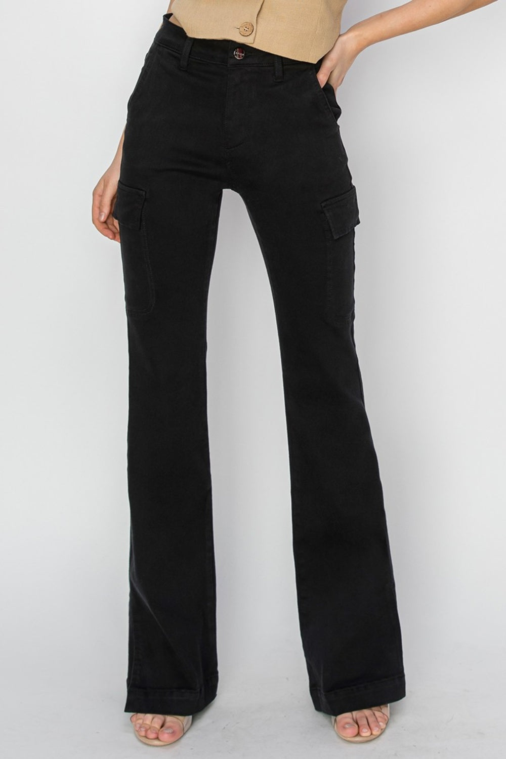 Risen Full Size High Rise Side Slit Cargo Bootcut Jeans *