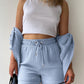 Full Size Texture Button Up Shirt and Drawstring Shorts Set