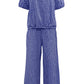 Full Size Plaid Round Neck Half Sleeve Top and Pants Set