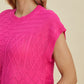 Double Take Full Size Cable-Knit Round Neck Cap Sleeve Sweater