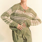 Davi & Dani Contrast Striped Crochet Drop Shoulder Knit Cover Up